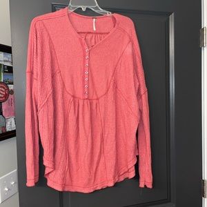 oversized free people red waffle tunic top